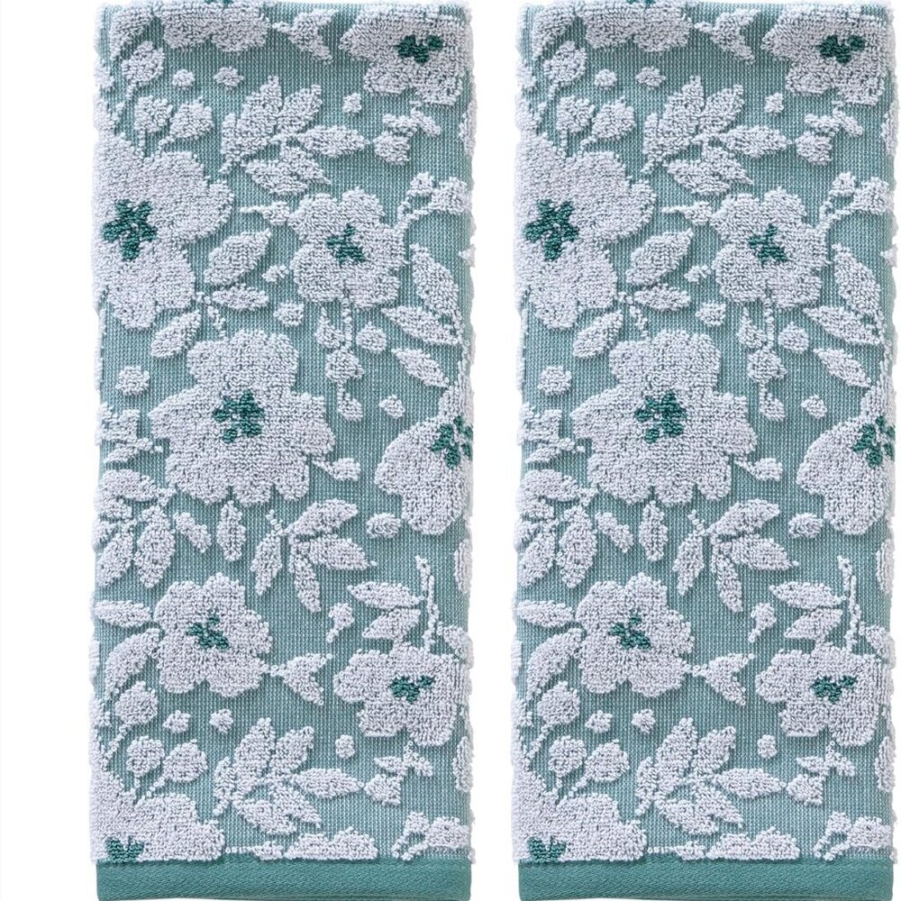 Floral Jacquard Hand Towel Set, Moss Green, 2 Count